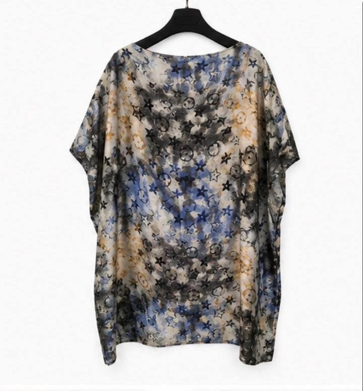 Abstract Floral Print Oversized Tunic Top