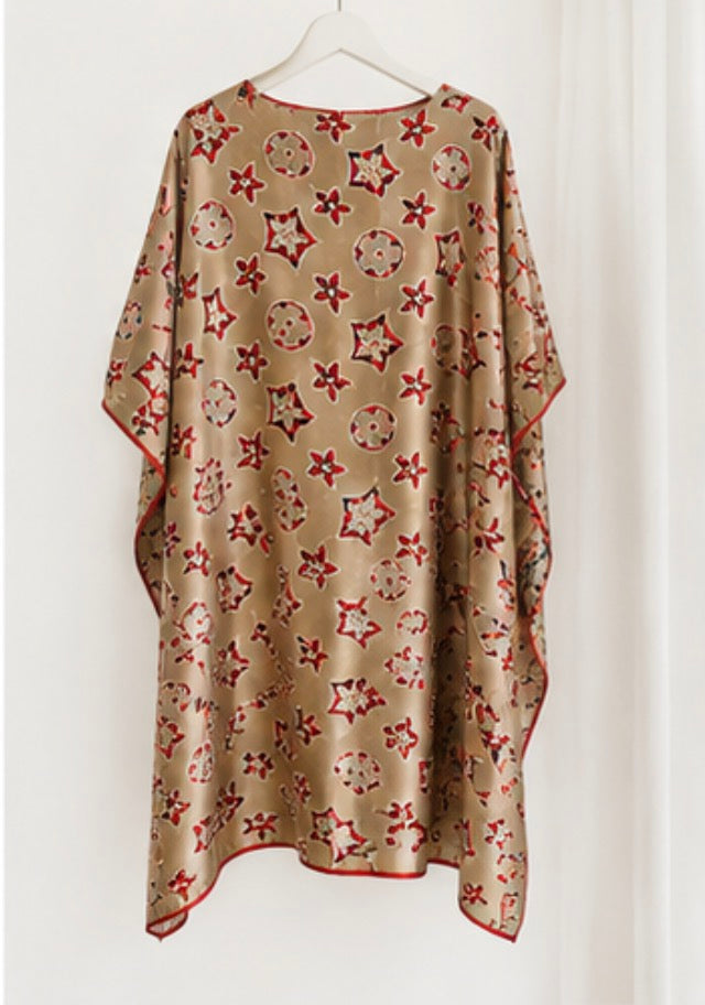 Satin Print Oversized Kaftan Dress