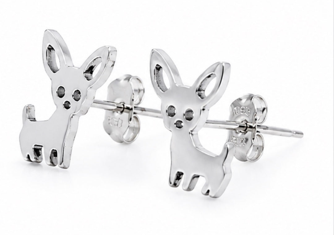 Silver Chihuahua Dog Stud Earrings