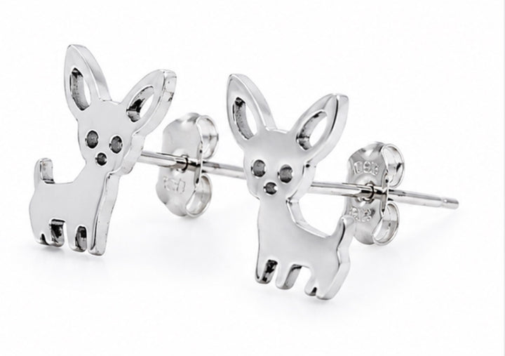 Silver Chihuahua Dog Stud Earrings