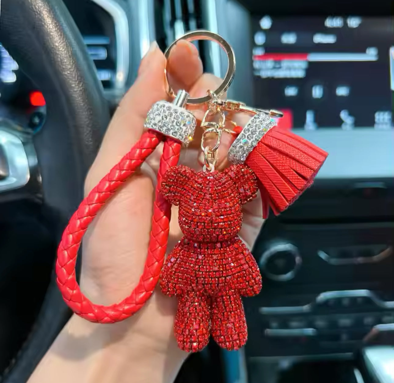 Crystal Studded small bear Key Chain cute Dynamic Rope Tassel car Key ring