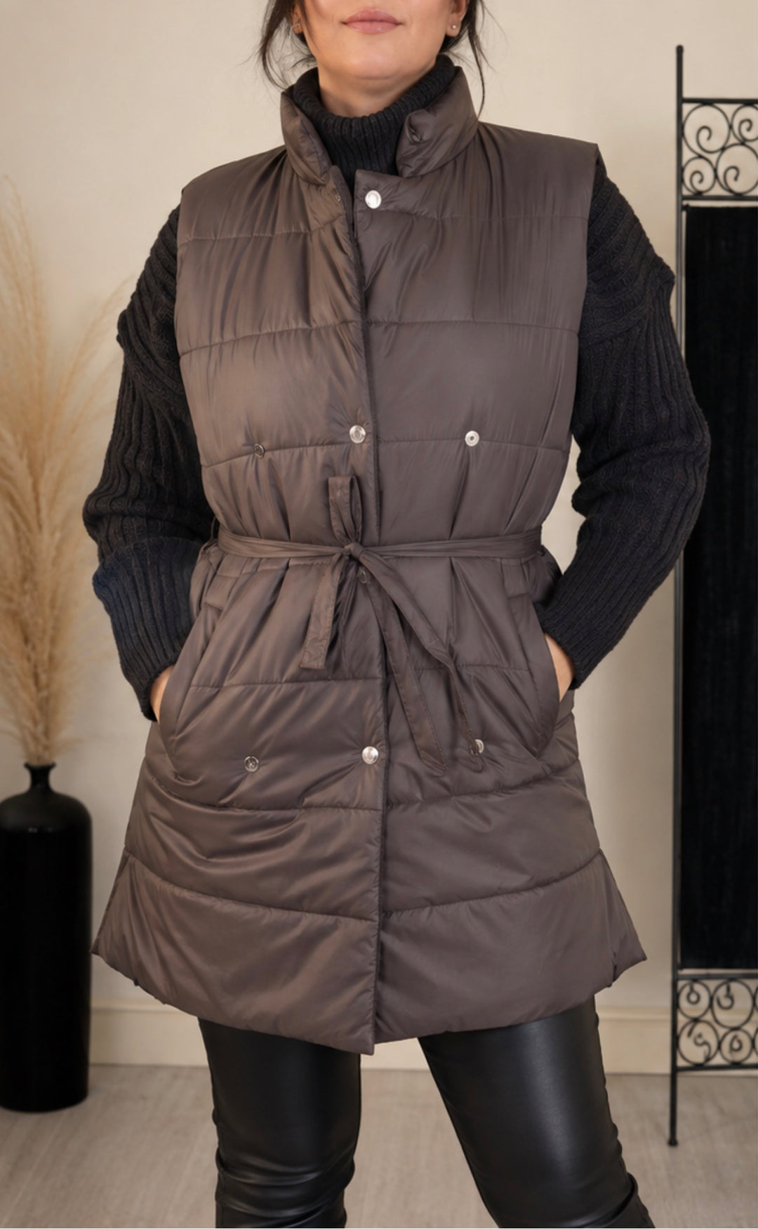 Longline Padded Belted Gilet