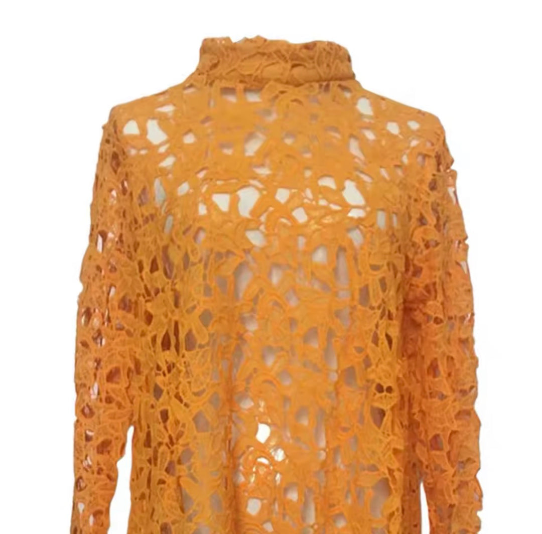 Orange Lace Long Sleeve Top