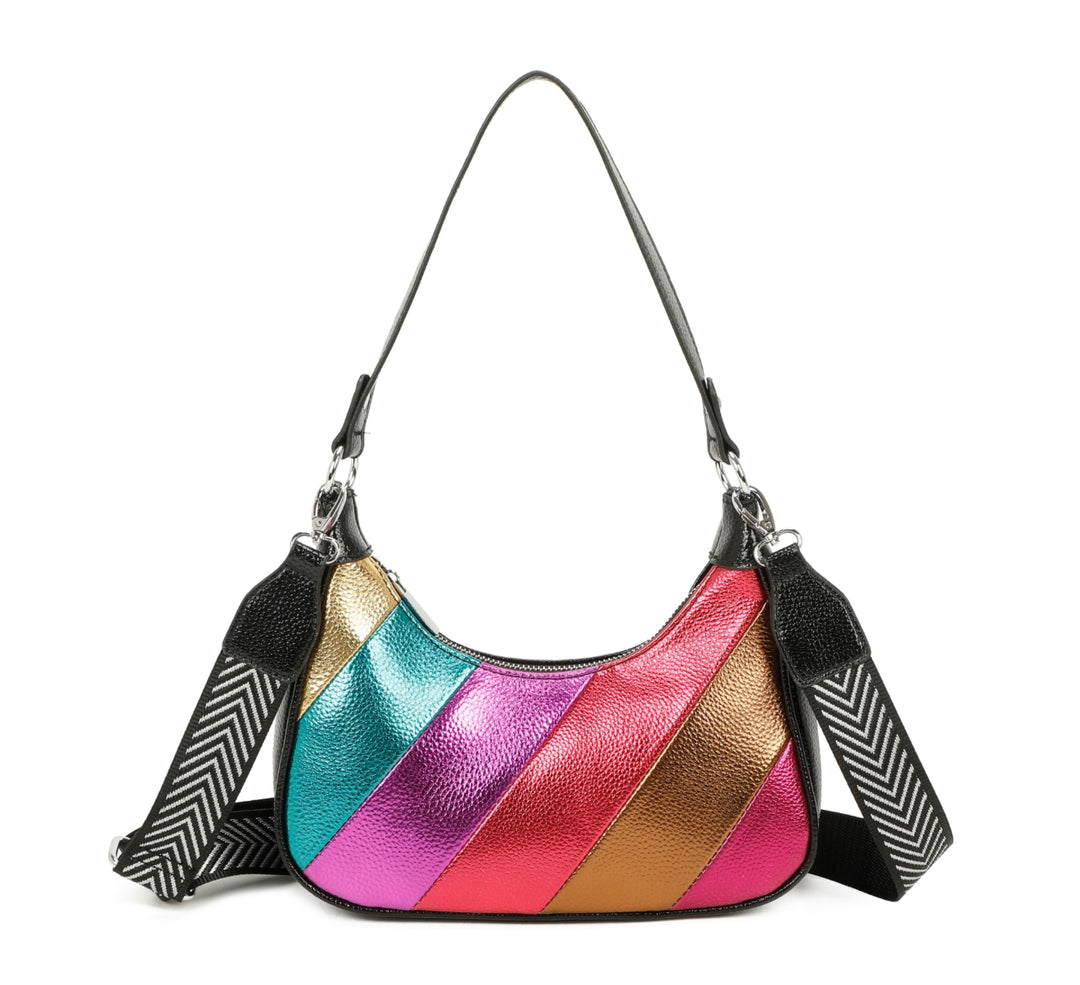 Multicoloured metallic handbag with a strap 