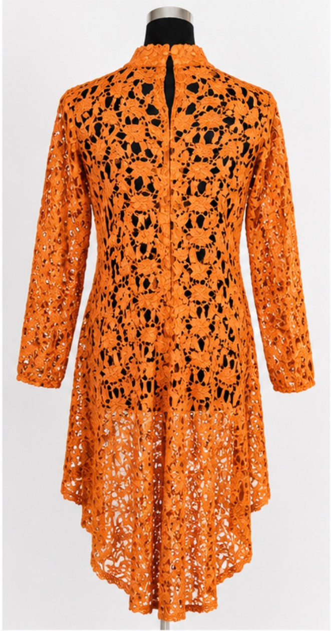 Orange Crochet Lace High-Low Top