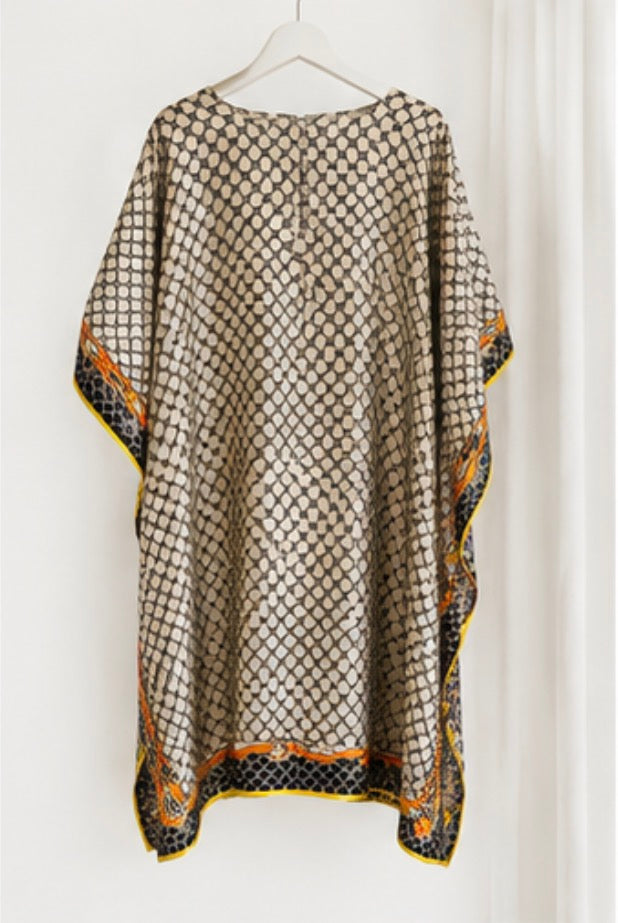 Satin Print Oversized Kaftan Dress