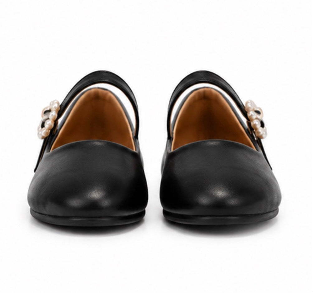 Black Pearl Buckle Mary Jane Shoes