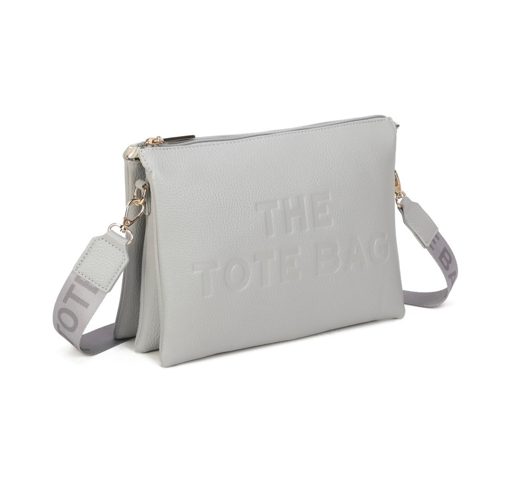Tote Crossbody Bag With Text Strap