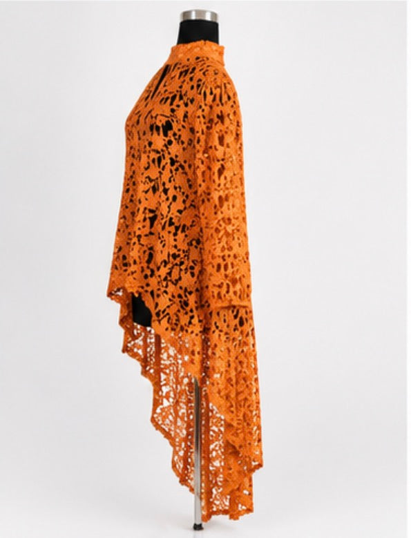 Orange Crochet Lace High-Low Top