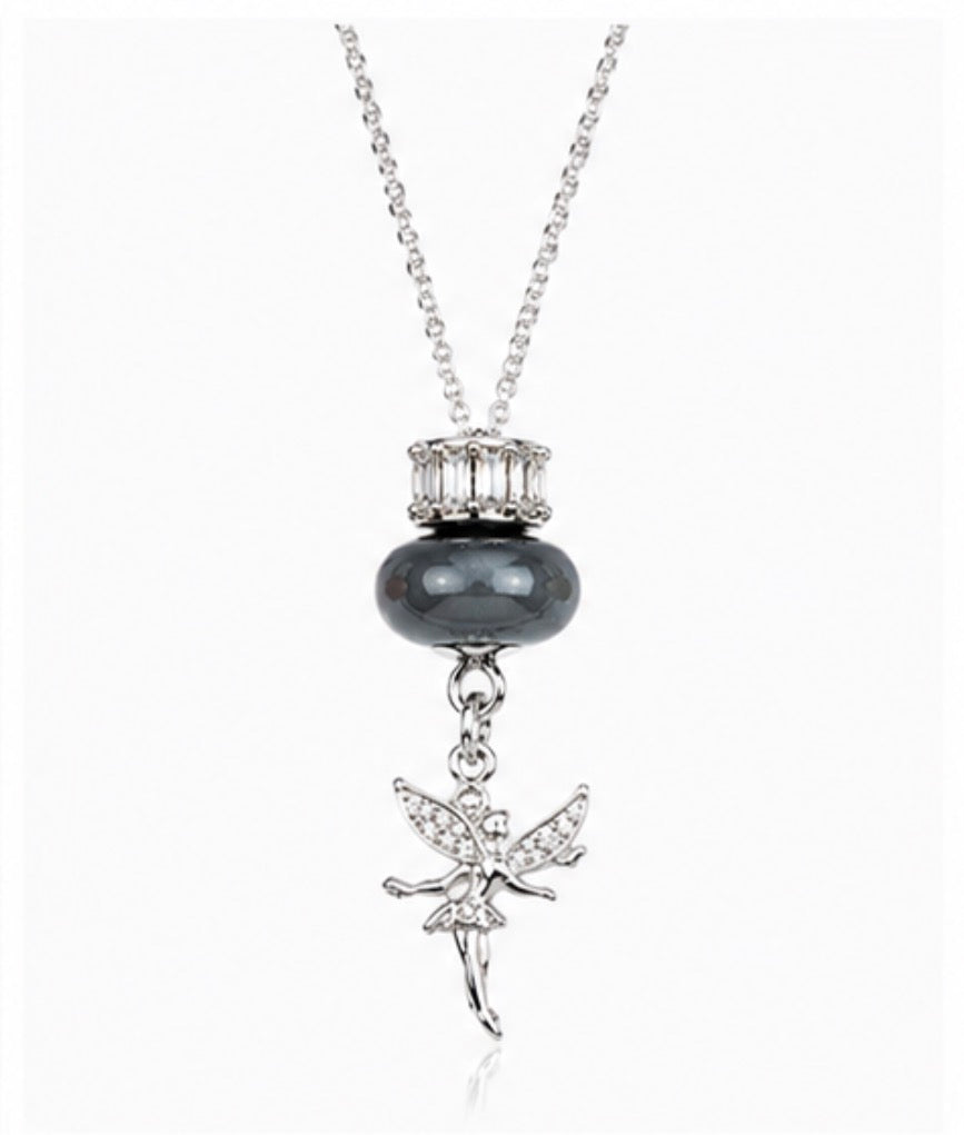 Silver Fairy &amp; Charm Bead Pendant Necklace