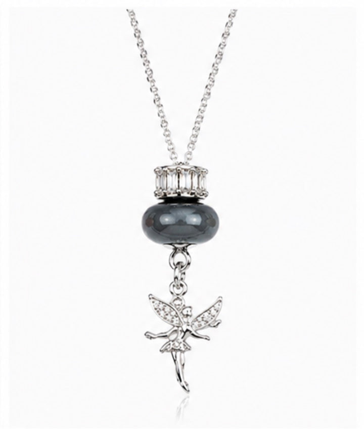 Silver Fairy &amp; Charm Bead Pendant Necklace