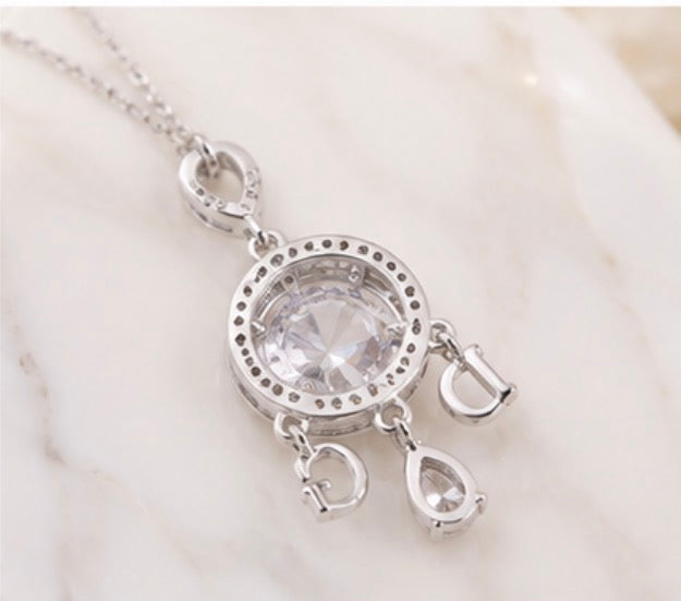 Silver Crystal Statement Pendant Necklace