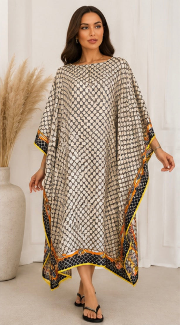 Satin Print Oversized Kaftan Dress