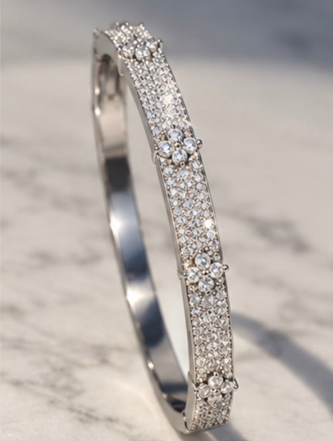 Silver Crystal Blossom Bangle
