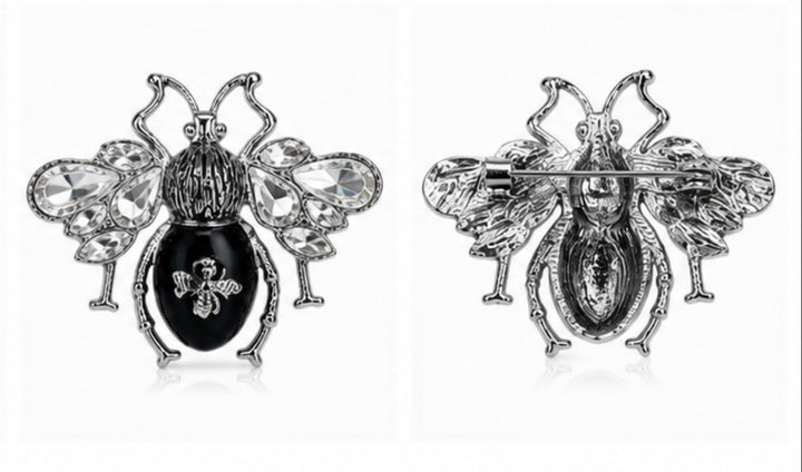 Crystal Bee Brooch – Gold &amp; Black Enamel Rhinestone Pin