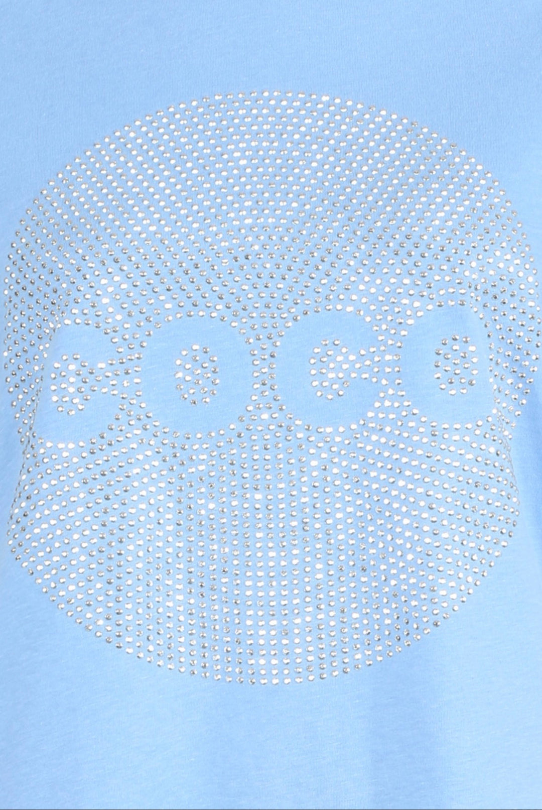     Close-up of circular rhinestone COCO design