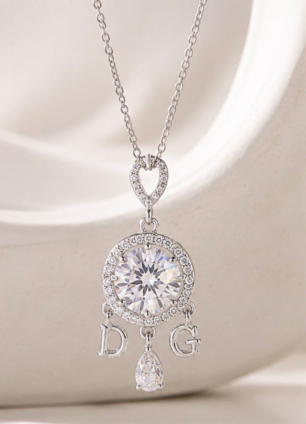 Silver Crystal Statement Pendant Necklace