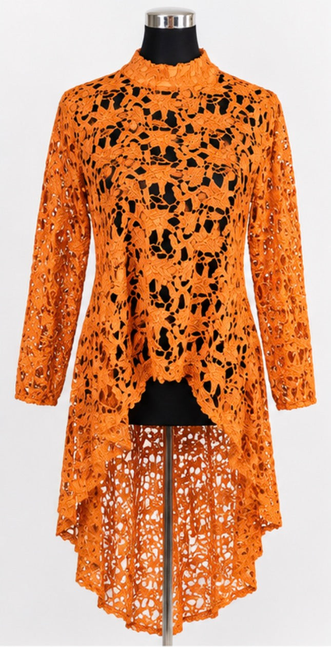 Orange Crochet Lace High-Low Top