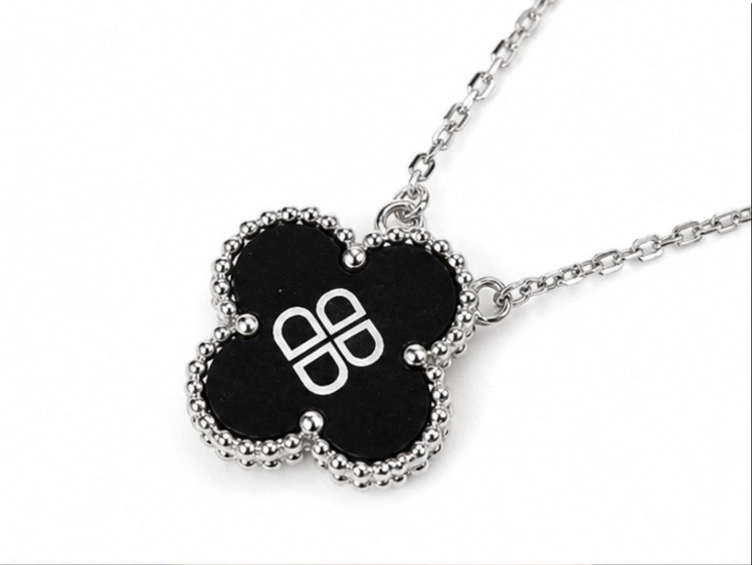 Black Clover Pendant Necklace – Silver Tone