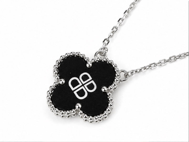 Black Clover Pendant Necklace – Silver Tone
