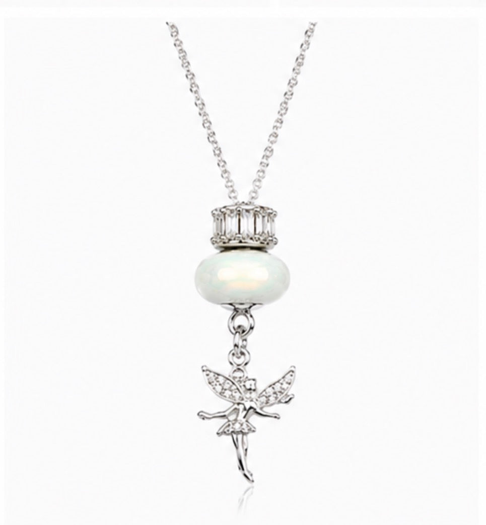 Silver Fairy &amp; Charm Bead Pendant Necklace