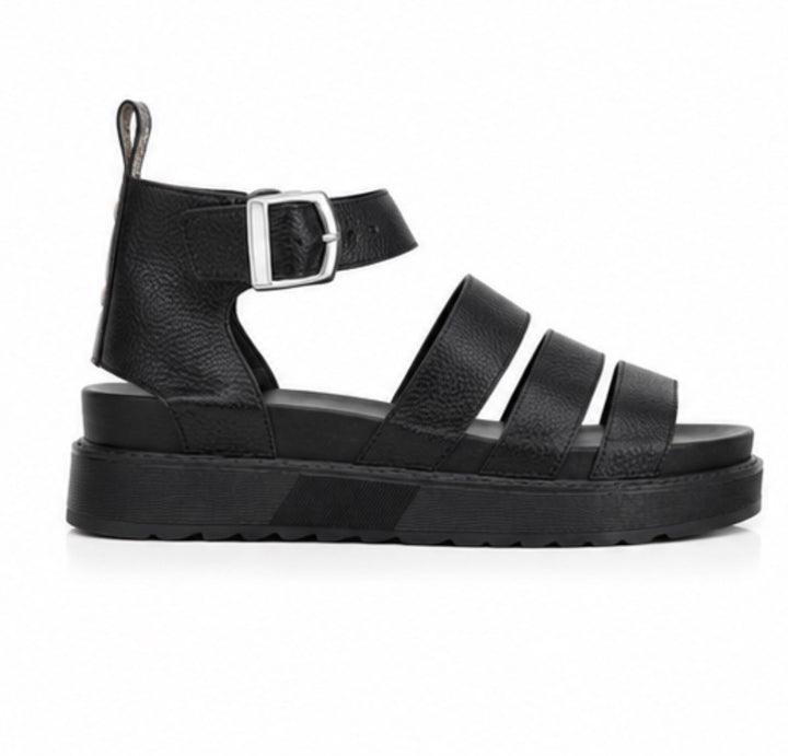 Black Gladiator Sandals – Faux Leather Strappy Summer Shoes