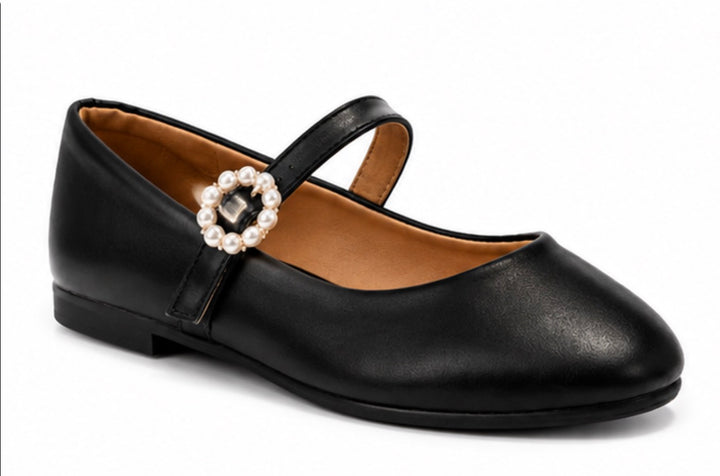 Black Pearl Buckle Mary Jane Shoes