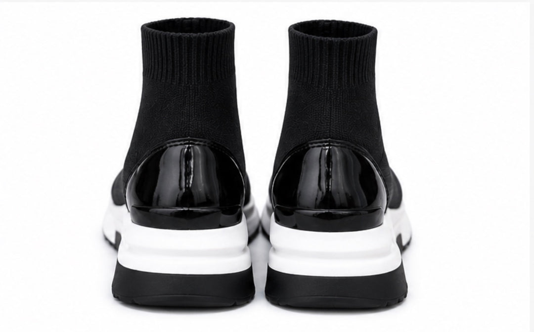 Black-White Knit Sock Trainers with Chunky Sole