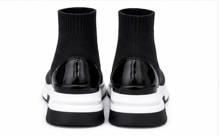 Black-White Knit Sock Trainers with Chunky Sole
