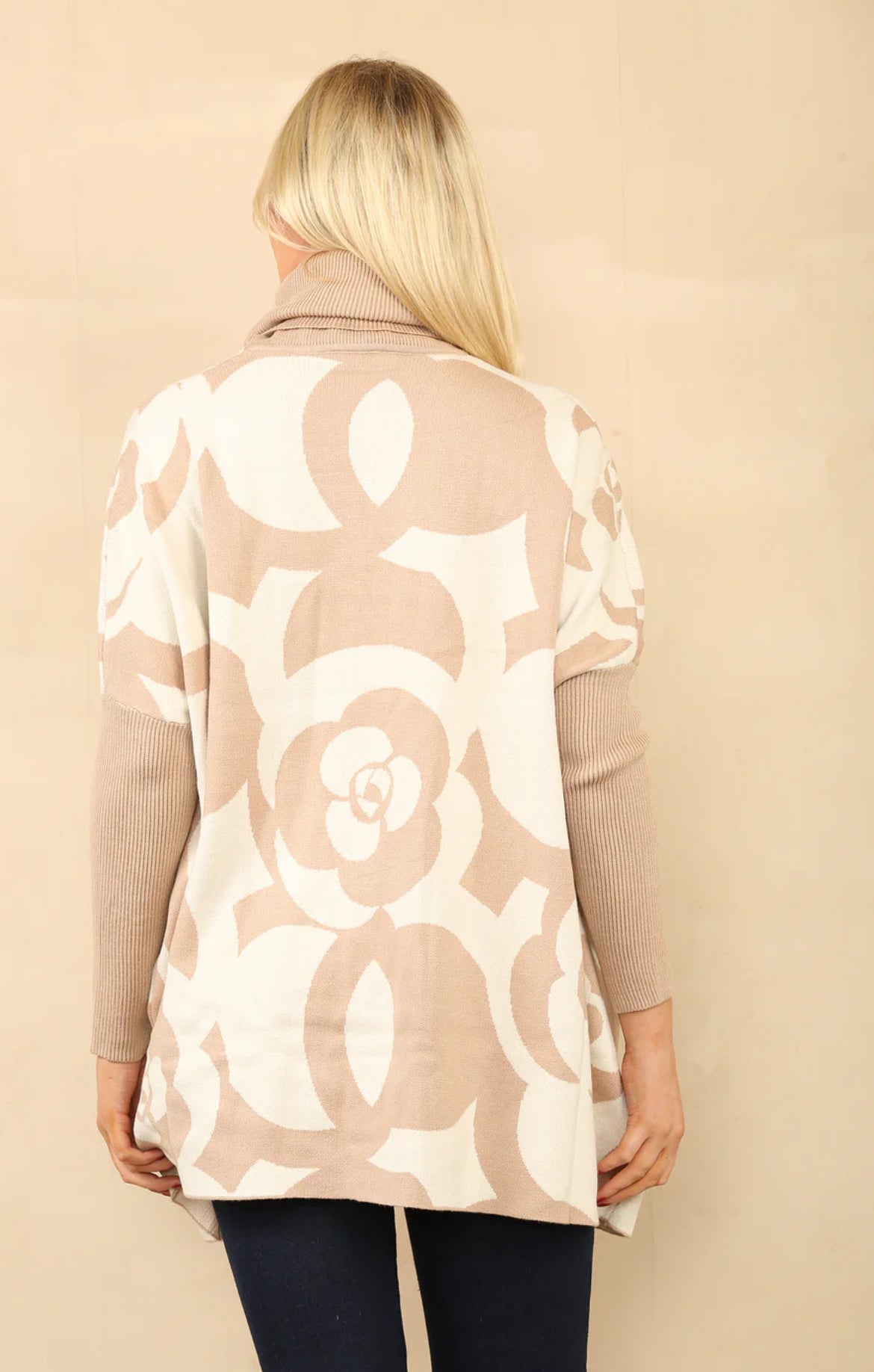 Flower printed roll neck oversized jumper