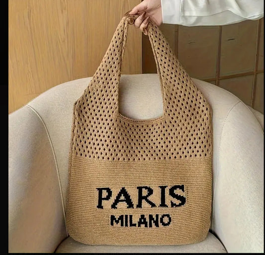 Paris Milano Crochet Tote Bag Beige