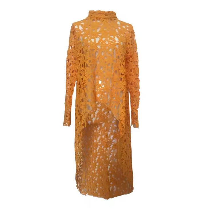 Orange Lace Long Sleeve Top