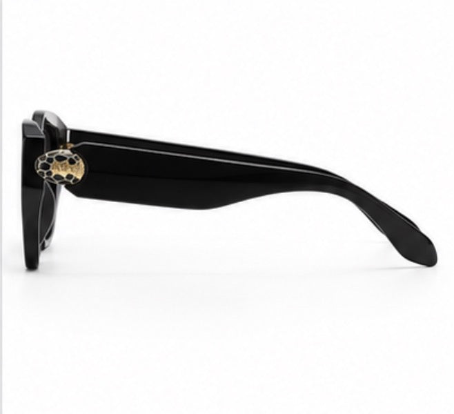 Luxury Black Oversized Sunglasses with Gold Serpent Detail Arms