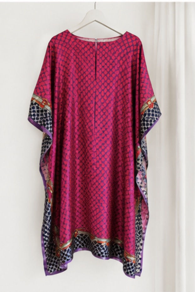 Satin Print Oversized Kaftan Dress