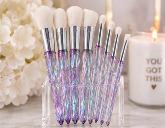 10 Piece Iridescent Crystal Handle Makeup Brush Set