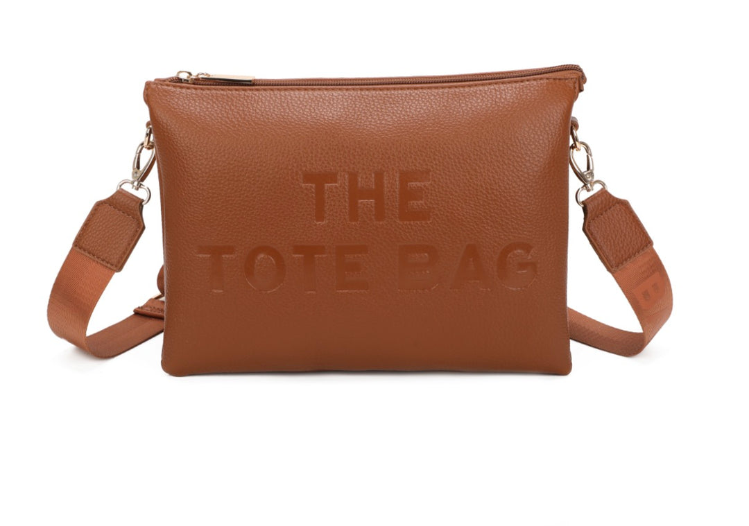 Tote Crossbody Bag With Text Strap
