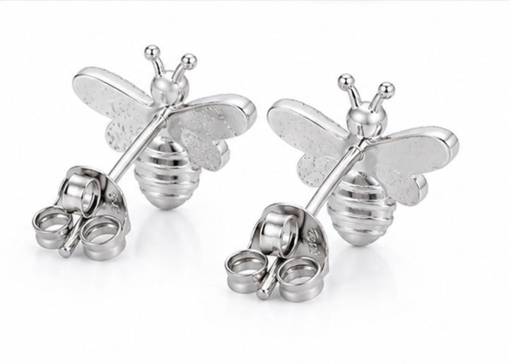 Silver Crystal Bee Stud Earrings
