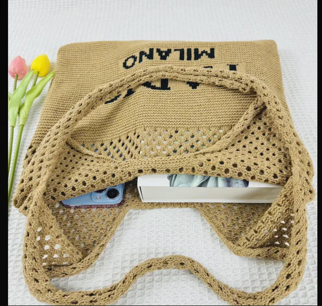 Paris Milano Crochet Tote Bag Beige