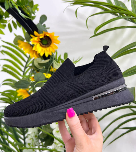Black slip on sock trainers
