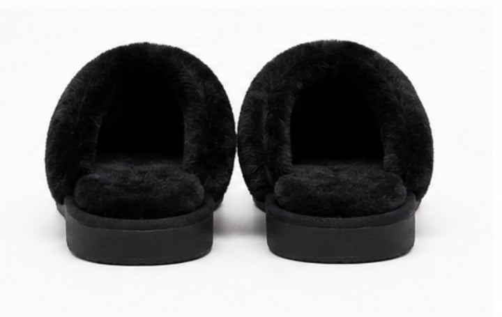 Black Faux Fur Lined Mule Slippers