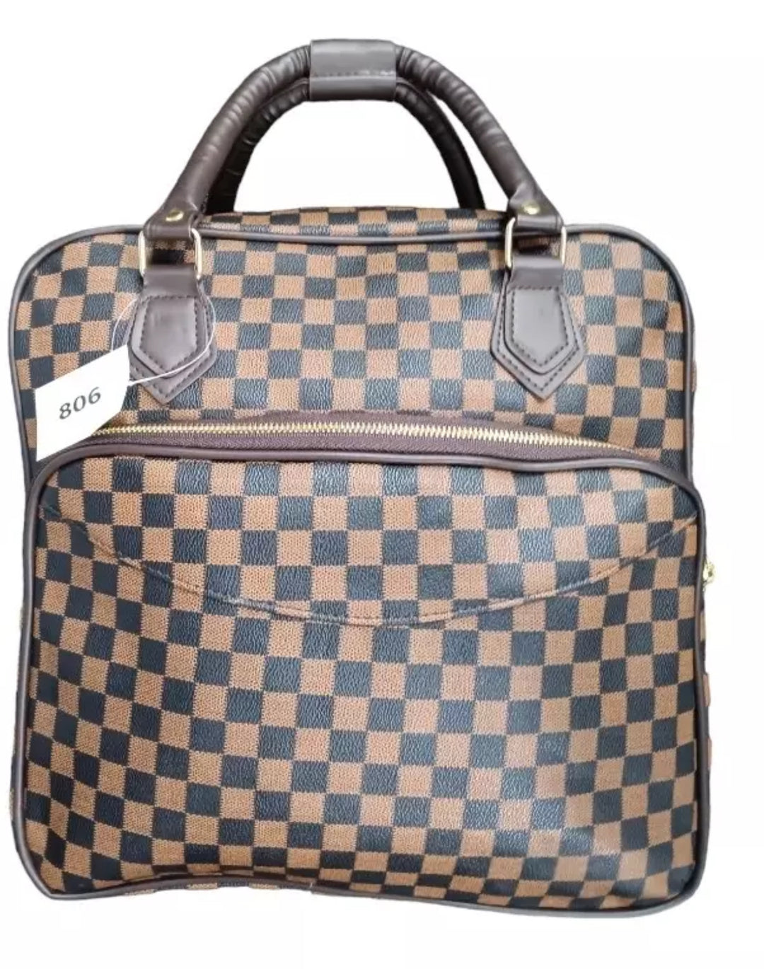 Checkered briefcase with brown and black  pattern