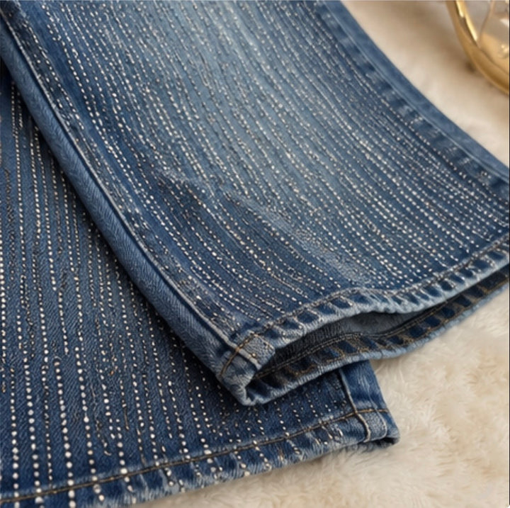 Wide leg crystal embellishment jeans