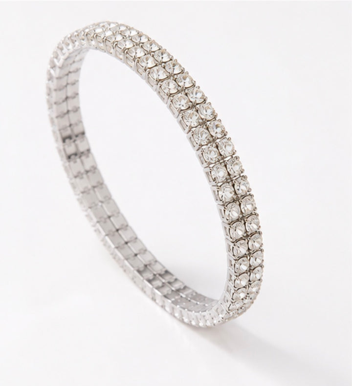 Silver Double Row Crystal Stretch Bracelet