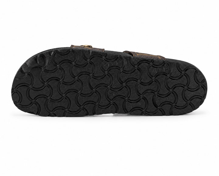 Women’s Brown Double Buckle Comfort Slide Sandals