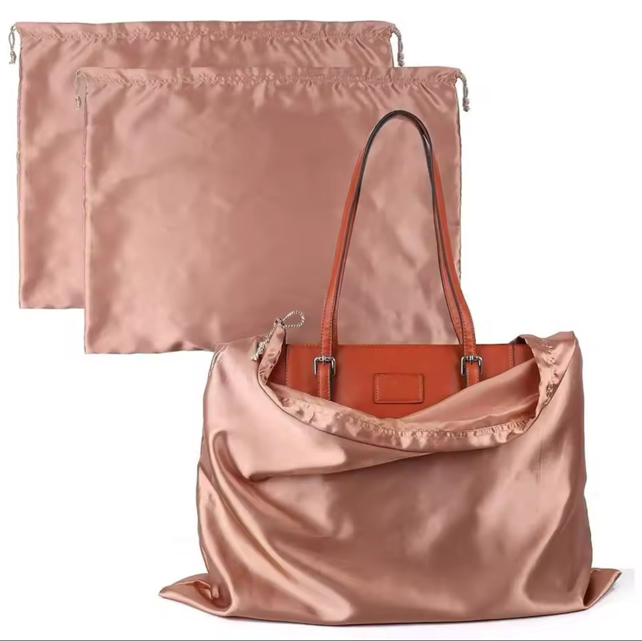 Rose gold dust bag, drawstring bag