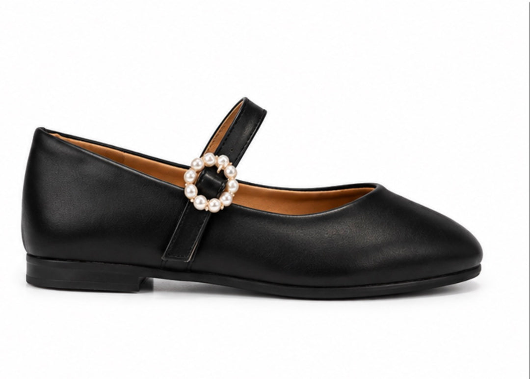 Black Pearl Buckle Mary Jane Shoes