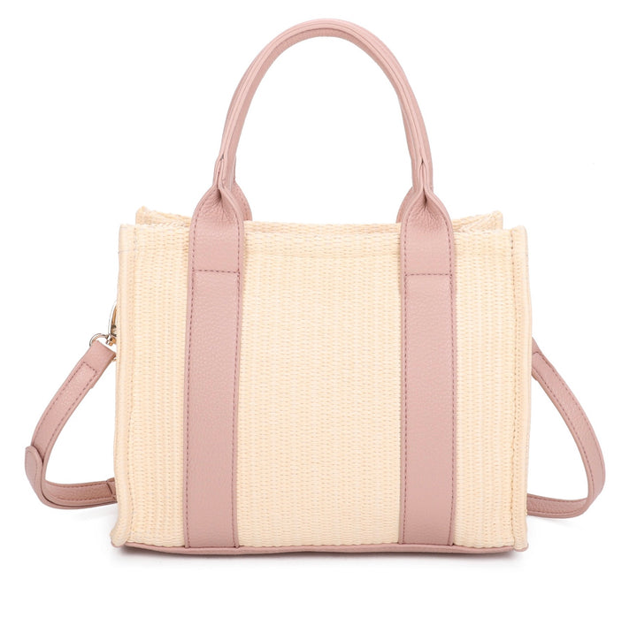 Small Straw Tote Bag with Crossbody Strap