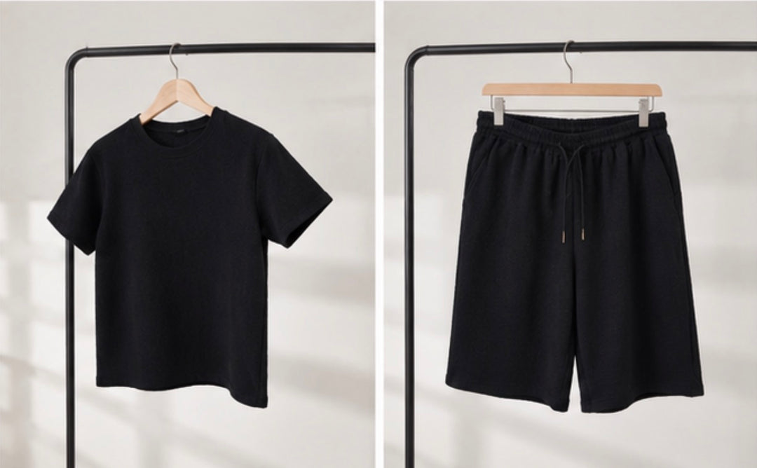 Ribbed Oversized T-Shirt &amp; Cropped Co-Ord Set