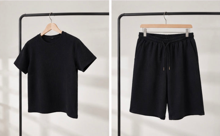 Ribbed Oversized T-Shirt &amp; Cropped Co-Ord Set