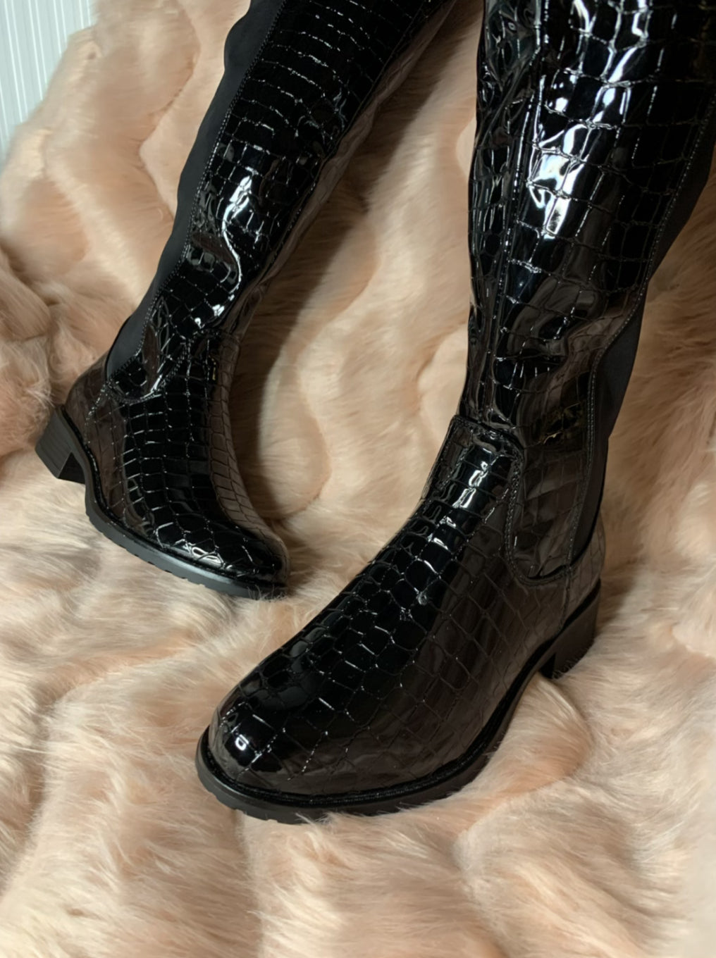 Super shine croc knee high boots